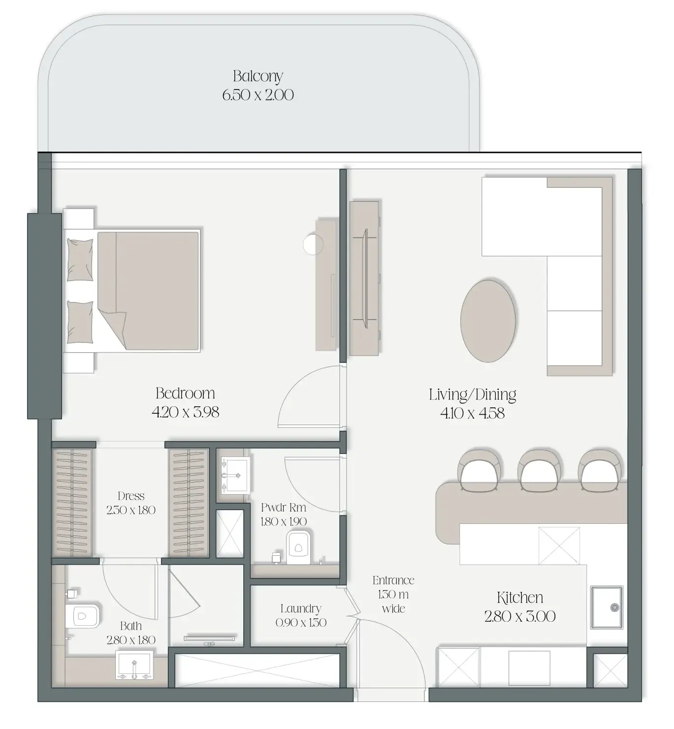 The Caden by Prescott 1 bed floor plan, 834 – 852 sqft
