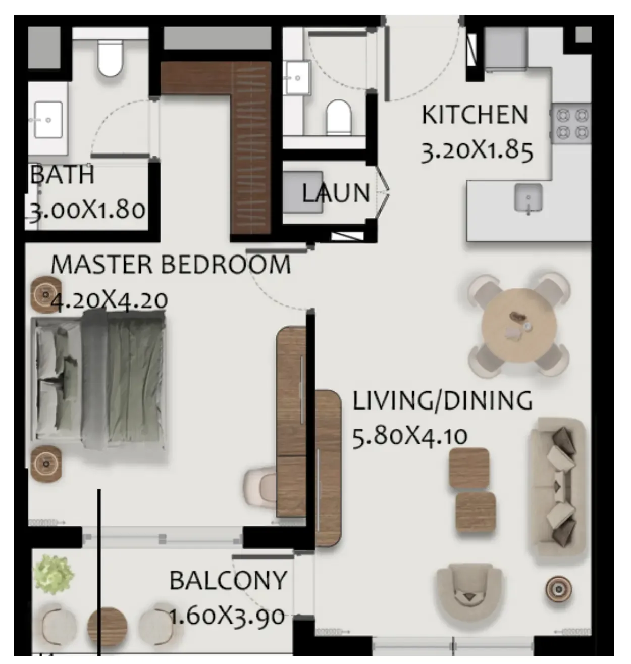 Boulevard Park at Wasl Gate 1 bed floor plan, 842 sqft