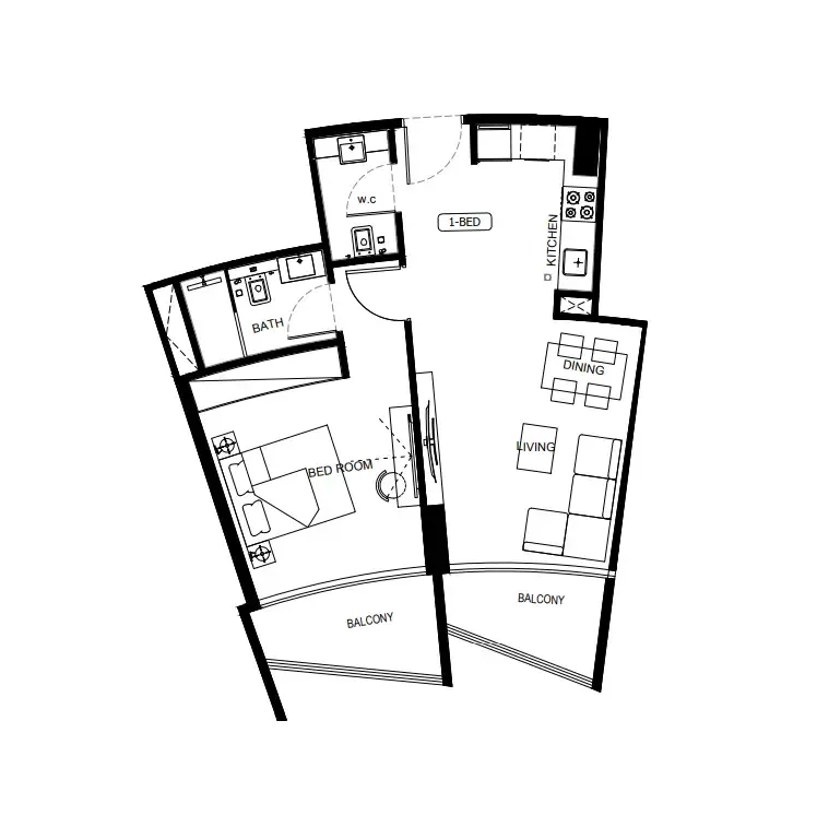 Binghatti HillCrest 1 bed floor plan, 699 – 700 sqft