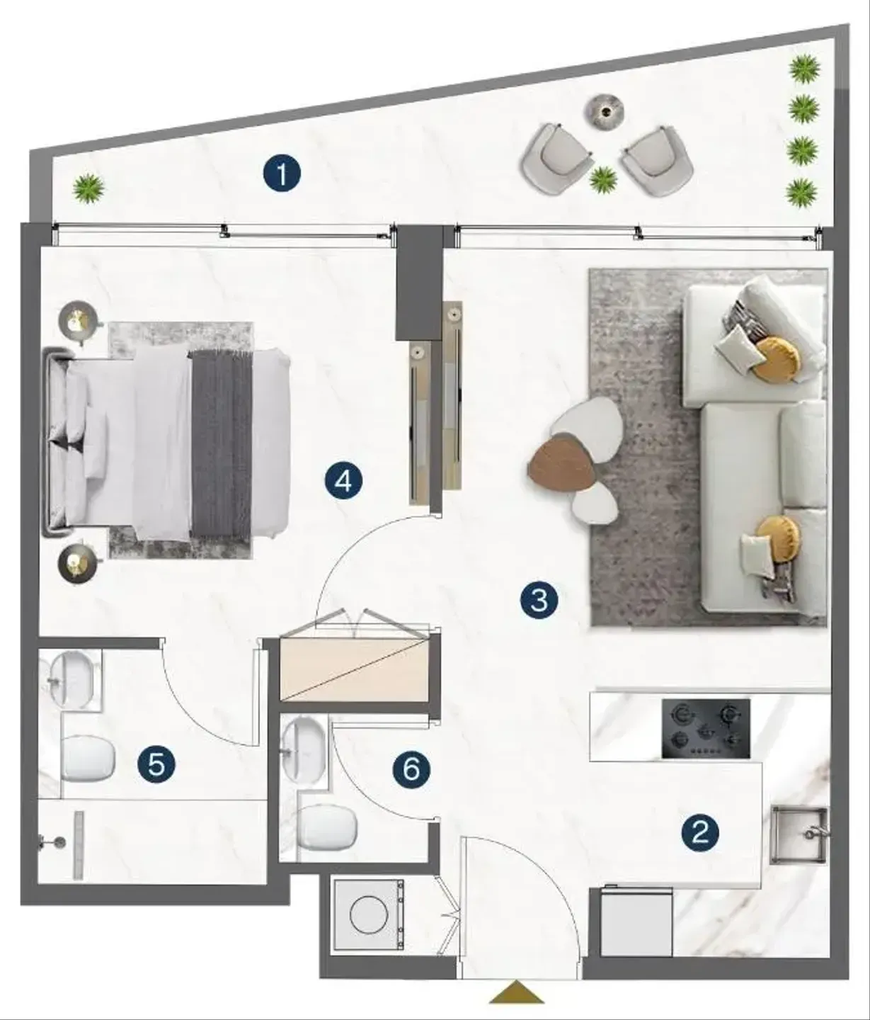 Omya Residence 1 bed floor plan, 563 sqft