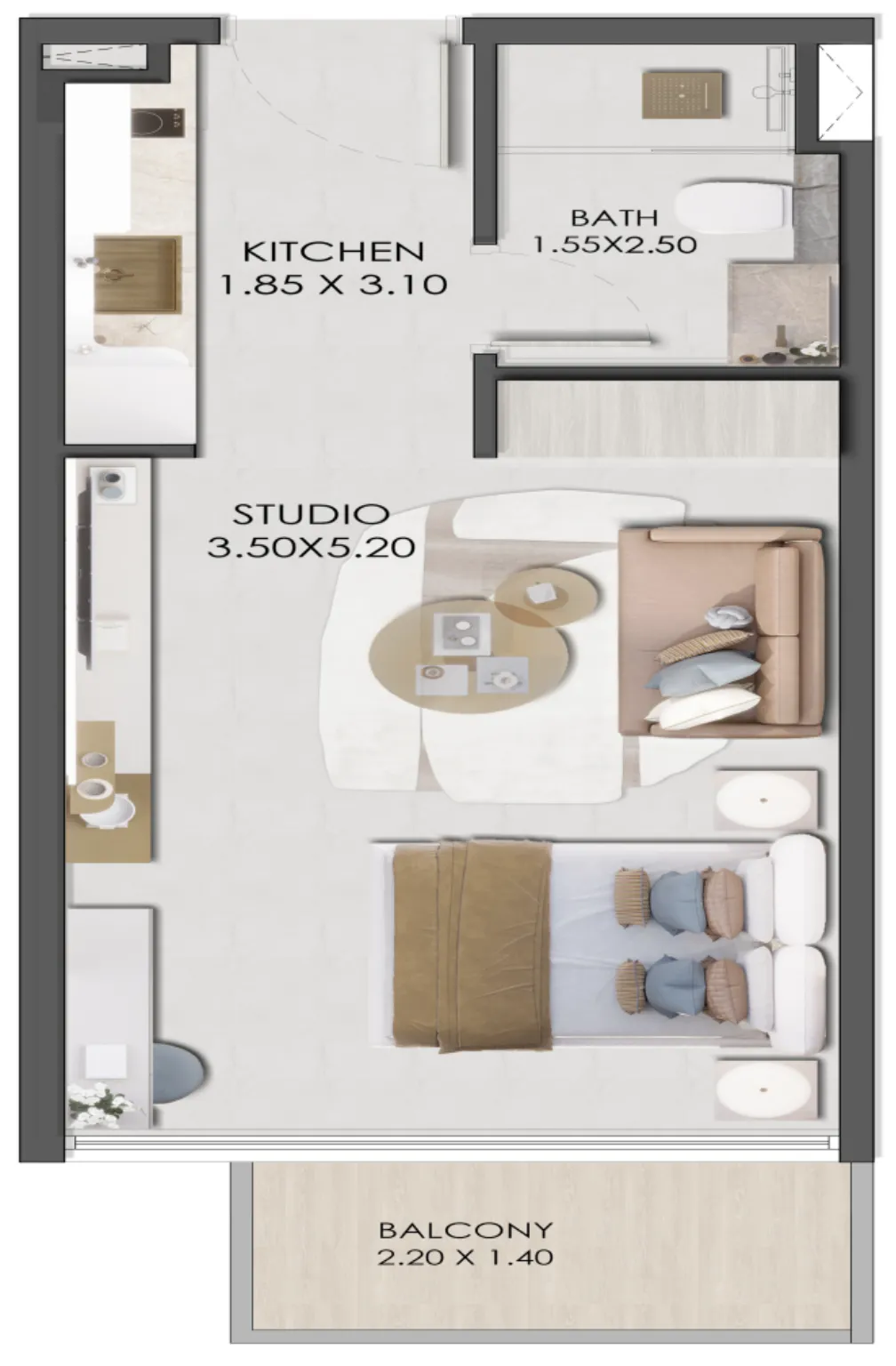 Legado by Prescott Studio floor plan, 380 sqft