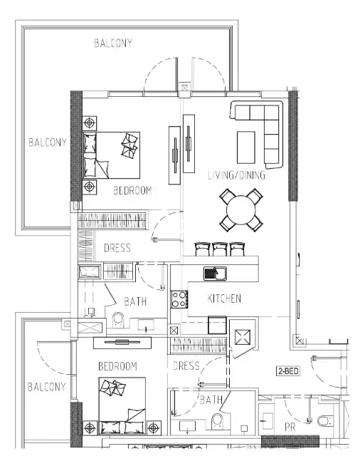 Damac Riverside Views 2 bed floor plan, 1,368 sqft