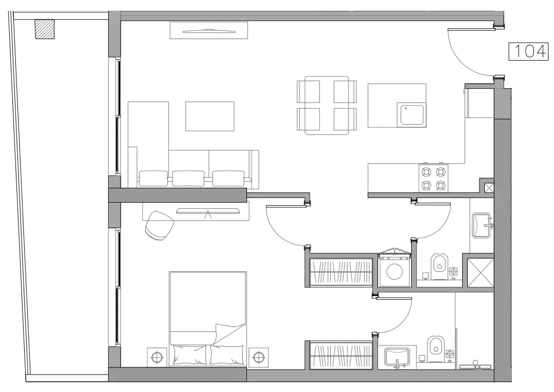 Trevino 1 bed floor plan, 786 sqft