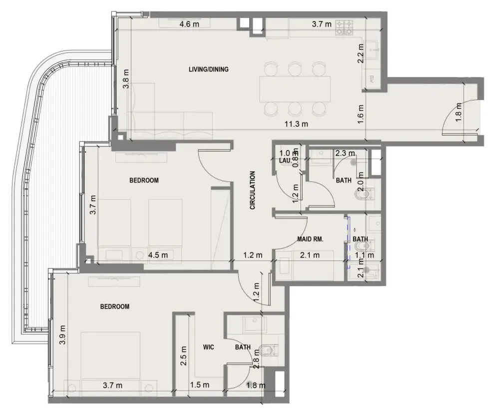 Blue Marina Residence 2 bed floor plan, 1,307 sqft