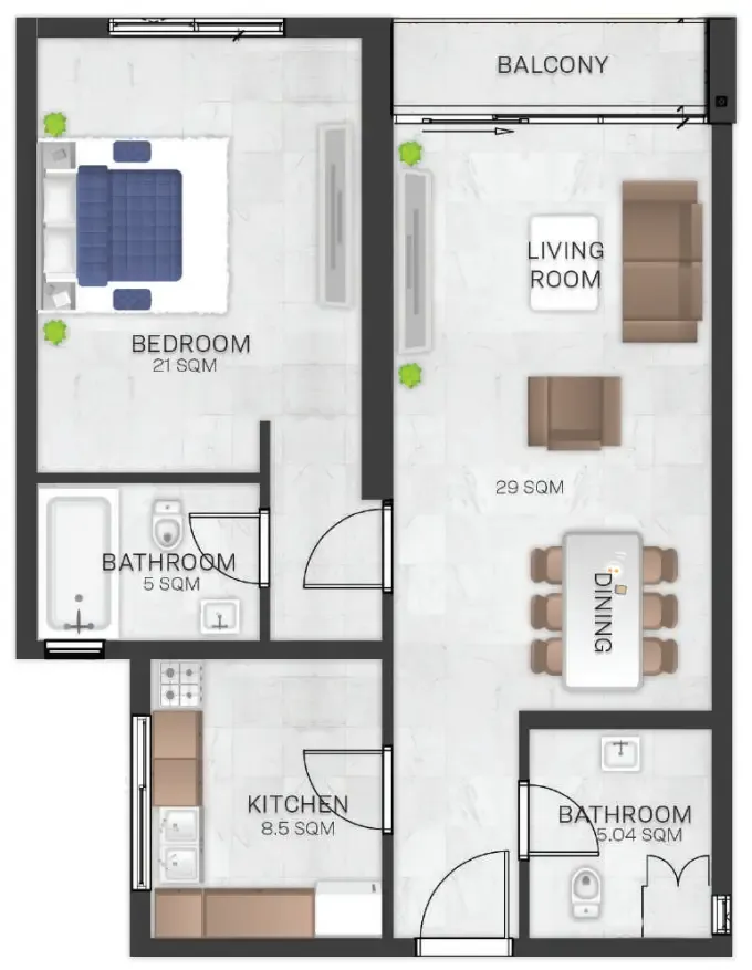 Bluebell Residence 1 bed floor plan, 1,232 – 1,235 sqft