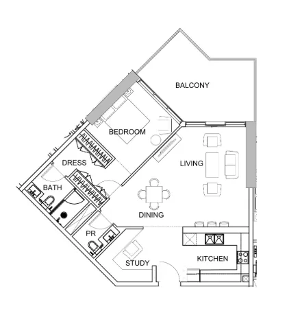 Golf Greens 1 bed floor plan, 1,013 sqft