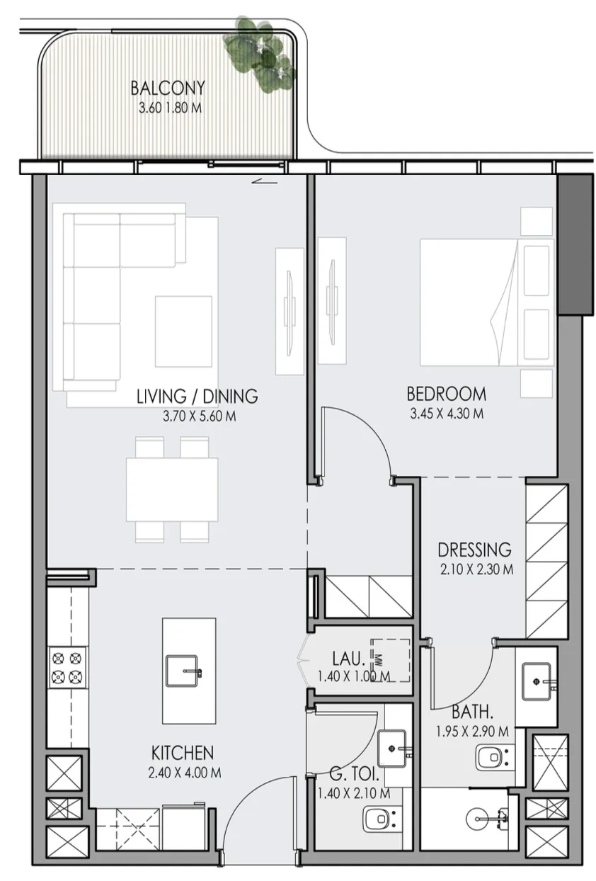 Do Hotels and Residences 1 bed floor plan, 839 sqft