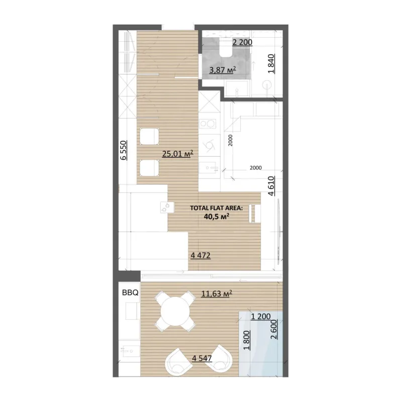 TAO Club House Studio floor plan, 441 sqft