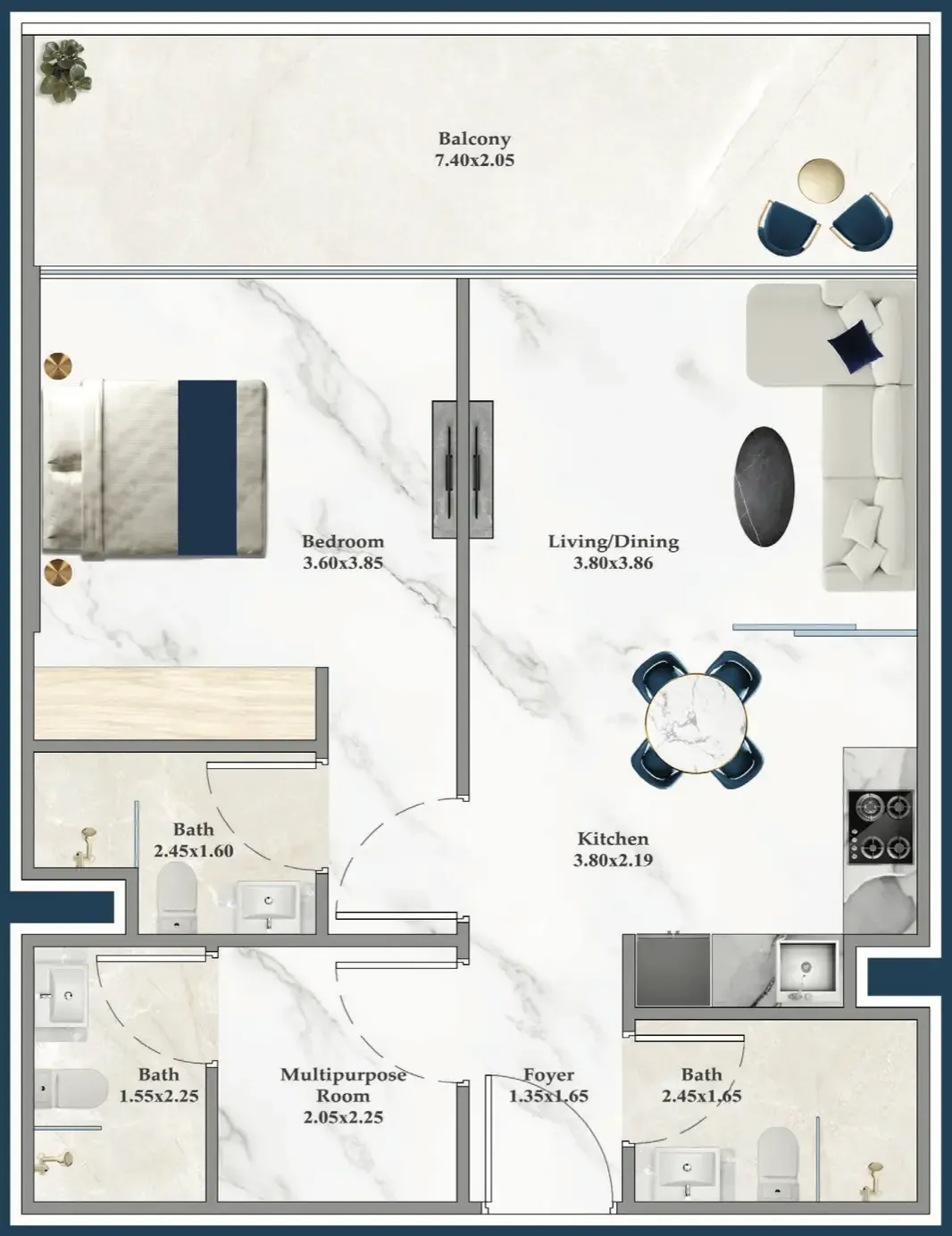 Serenz 1 bed floor plan, 759 – 765 sqft