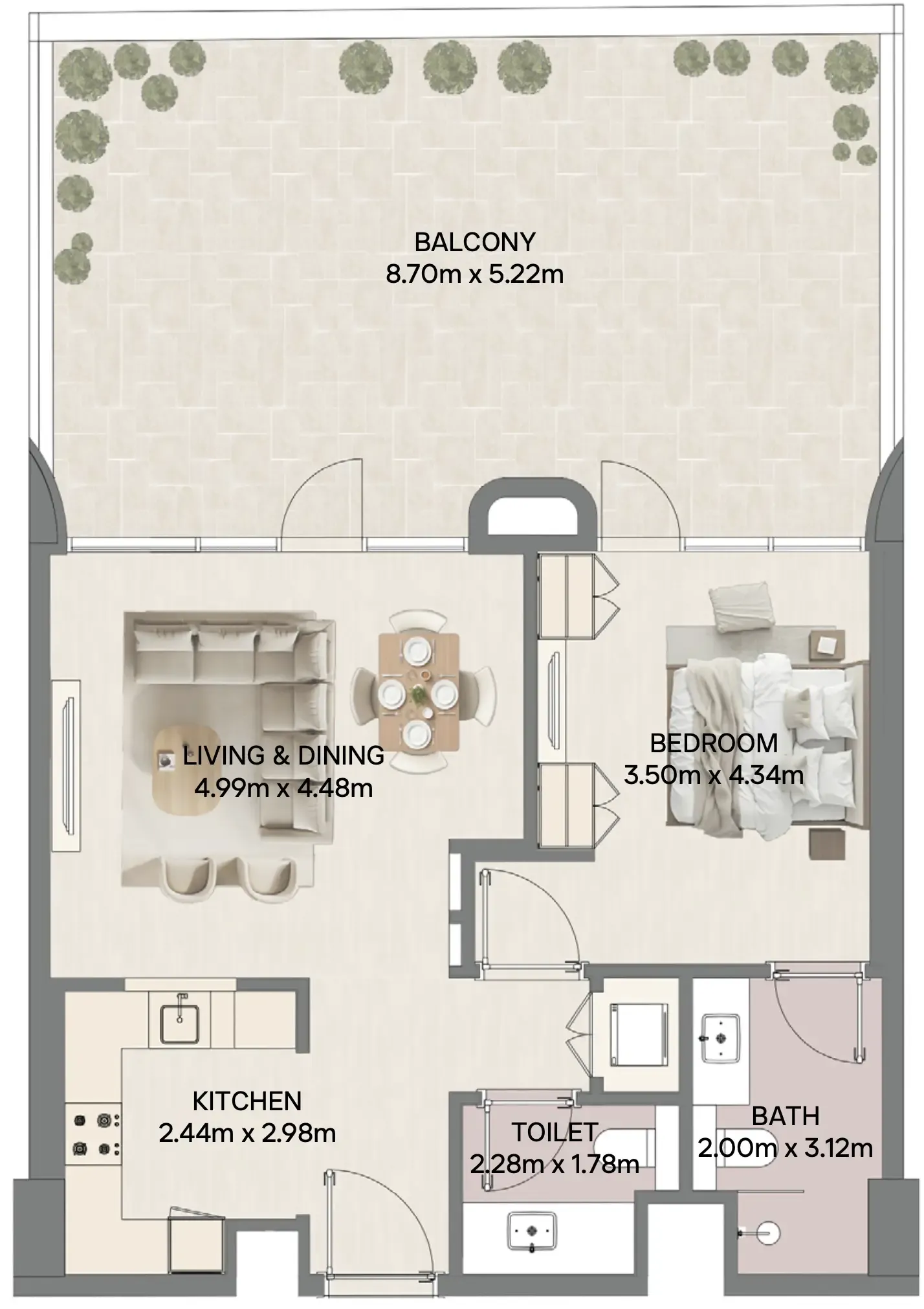 Mirasol II 1 bed floor plan, 1,264 – 1,294 sqft