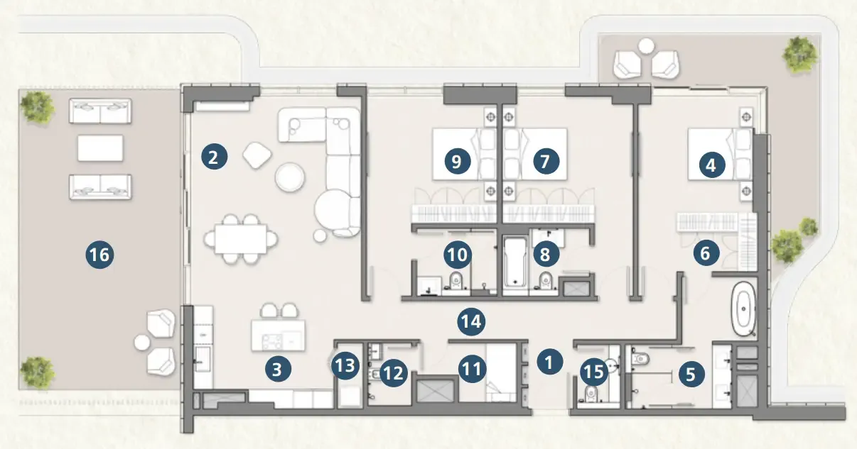 Muheira Maysan 3 bed floor plan, 2,017 – 2,582 sqft
