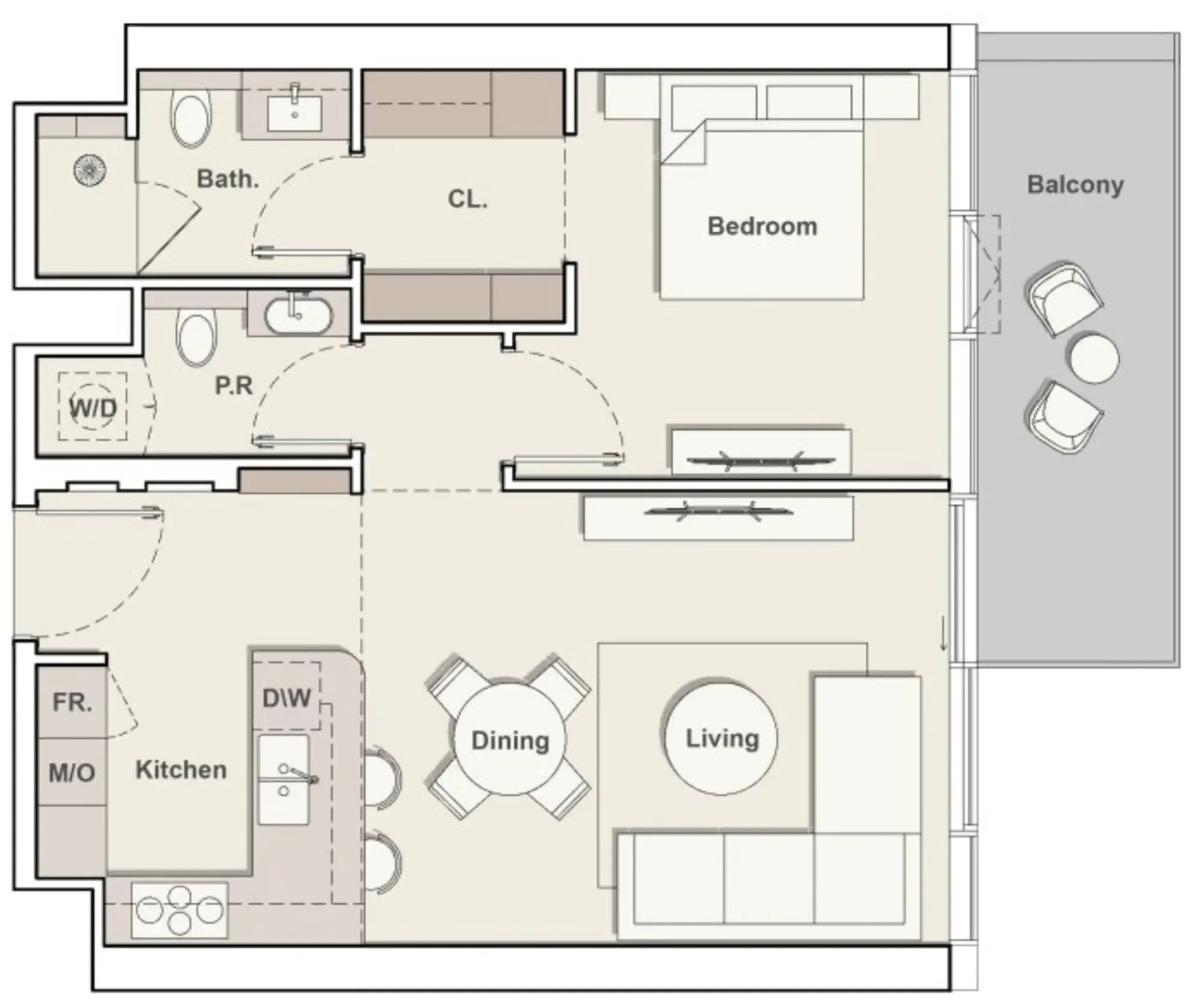 The Meriva Collection 1 bed floor plan, 834 sqft