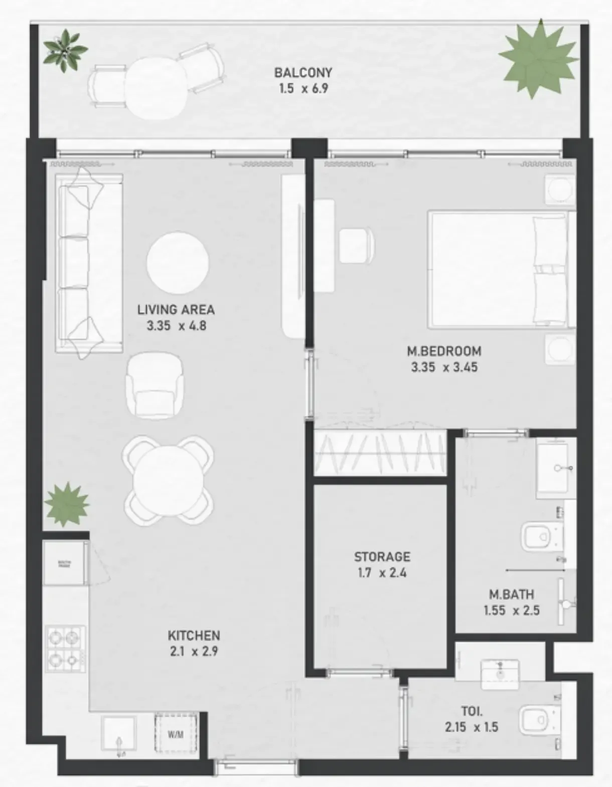 Ayami Residence 1 bed floor plan, 711 sqft