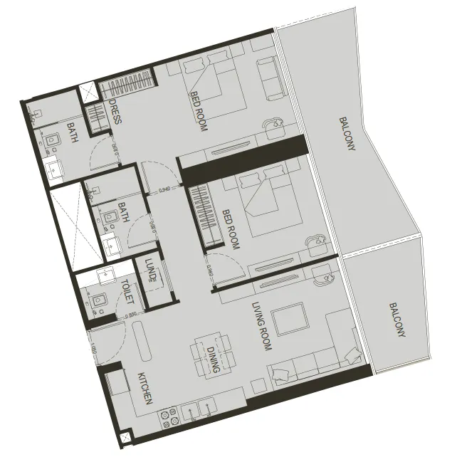 Binghatti Haven 2 bed floor plan, 1,155 sqft