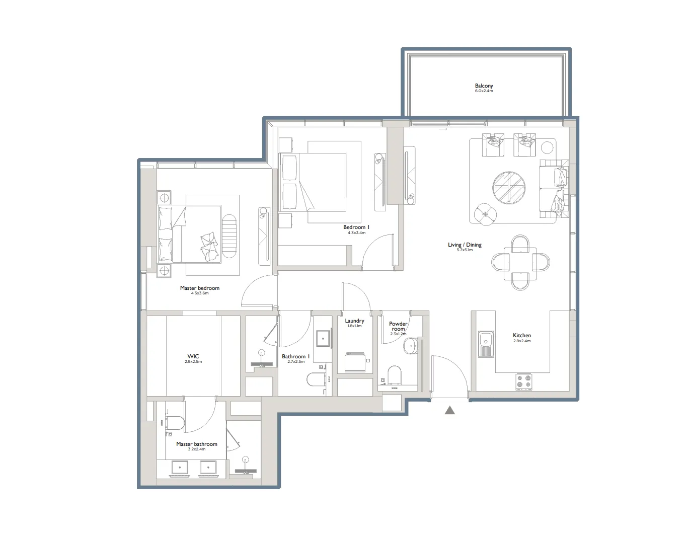 Serenia District East Residences 2 bed floor plan, 1,356 – 1,367 sqft