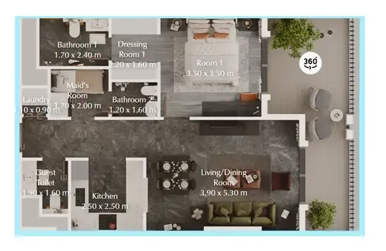 Bab Al Qasr Garden Residences 65 1 bed floor plan, 859 sqft