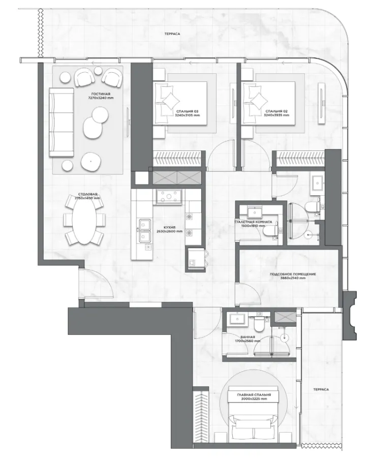 Trump International Resort 3 bed floor plan, 1,642 sqft