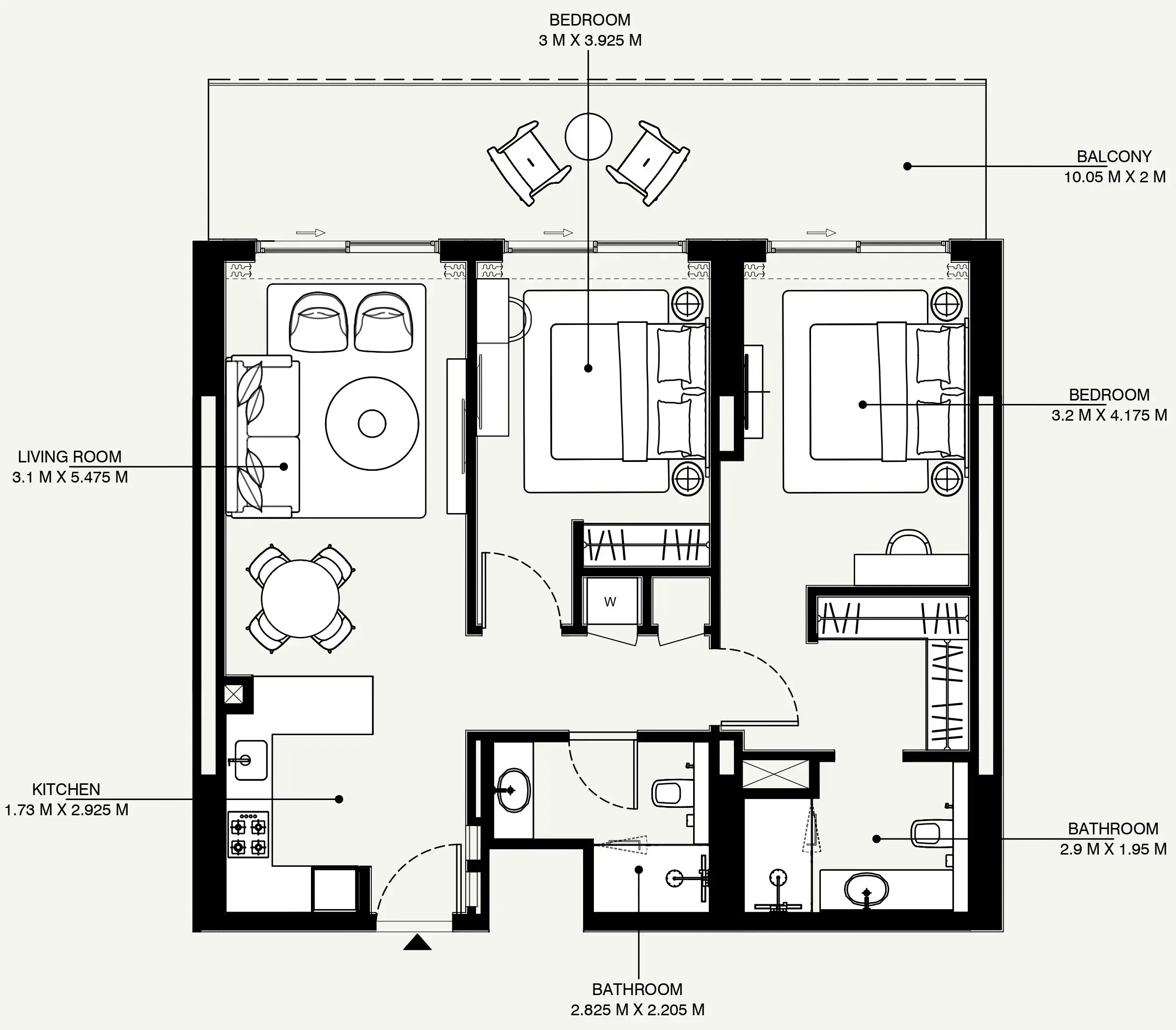 Azizi Venice 2 bed floor plan, 1,148 sqft
