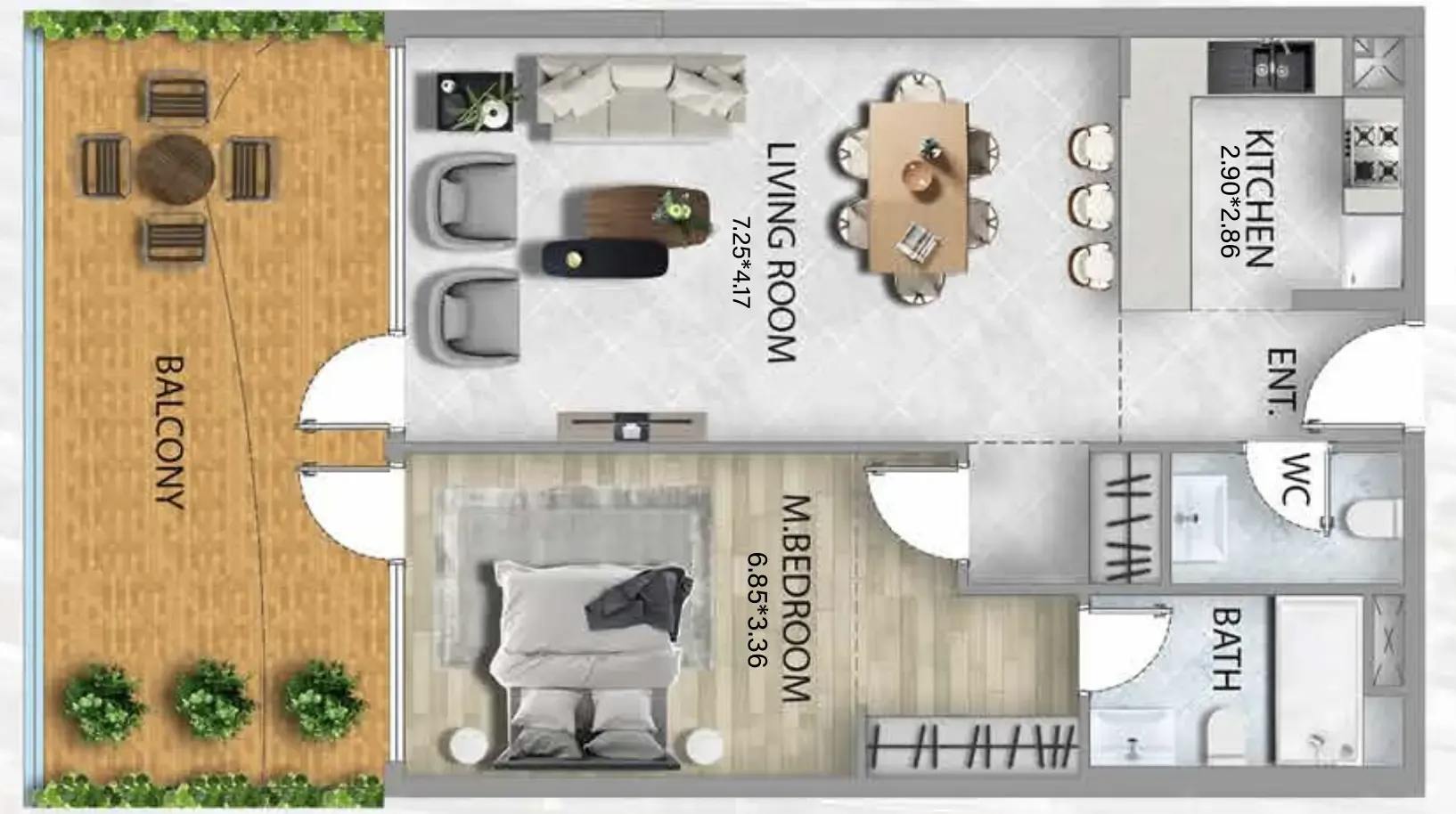311 Boulevard 1 bed floor plan, 1,094 sqft