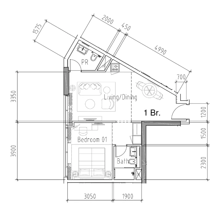 Damac Hills 2 - Hotel Edge by Rotana 1 bed floor plan, 555 sqft