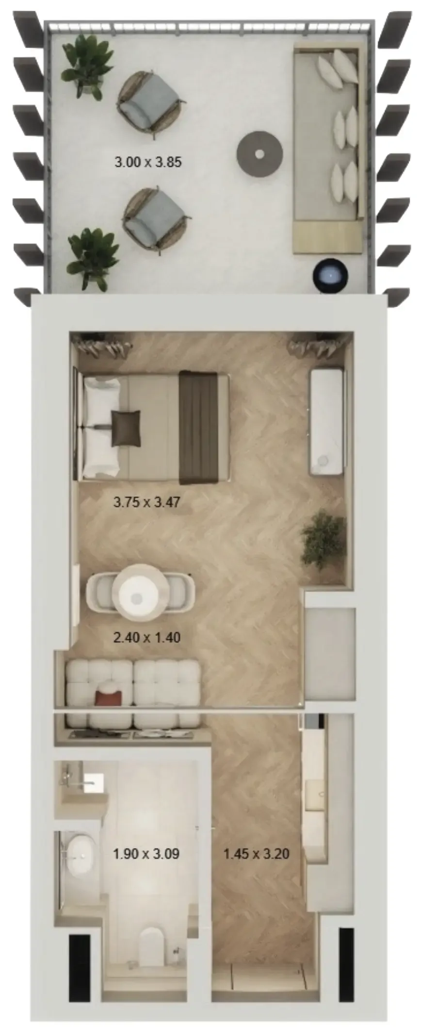 Arisha Terraces Studio floor plan, 581 sqft