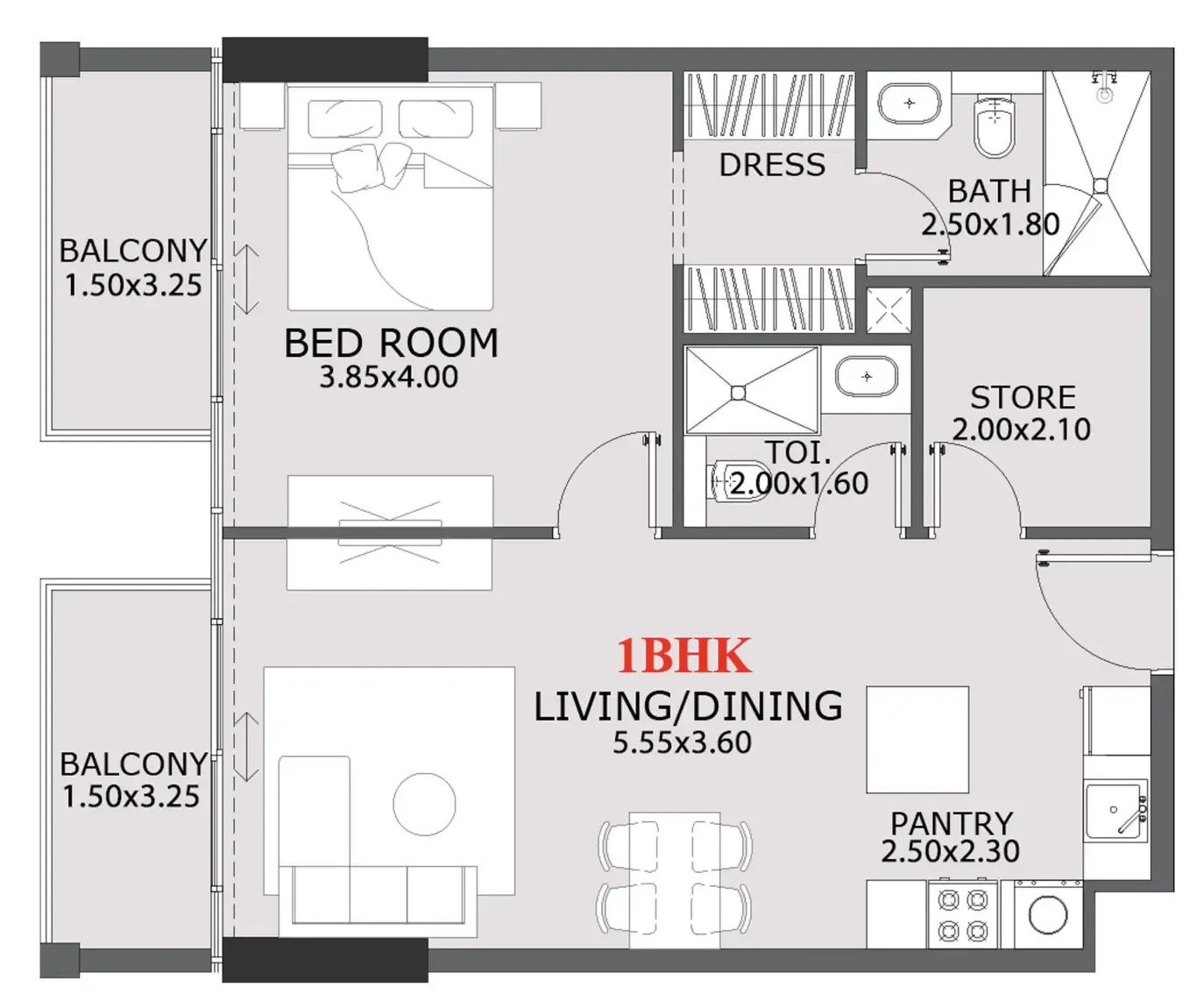 Provenza Residences 1 bed floor plan, 803 sqft