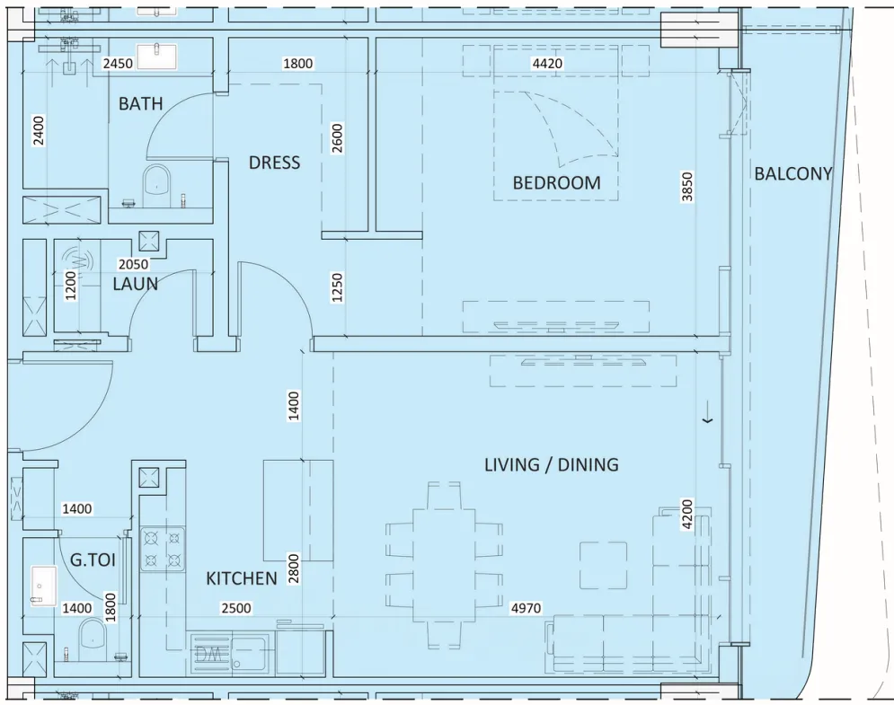 Luzora Residence 1 bed floor plan, 930 sqft