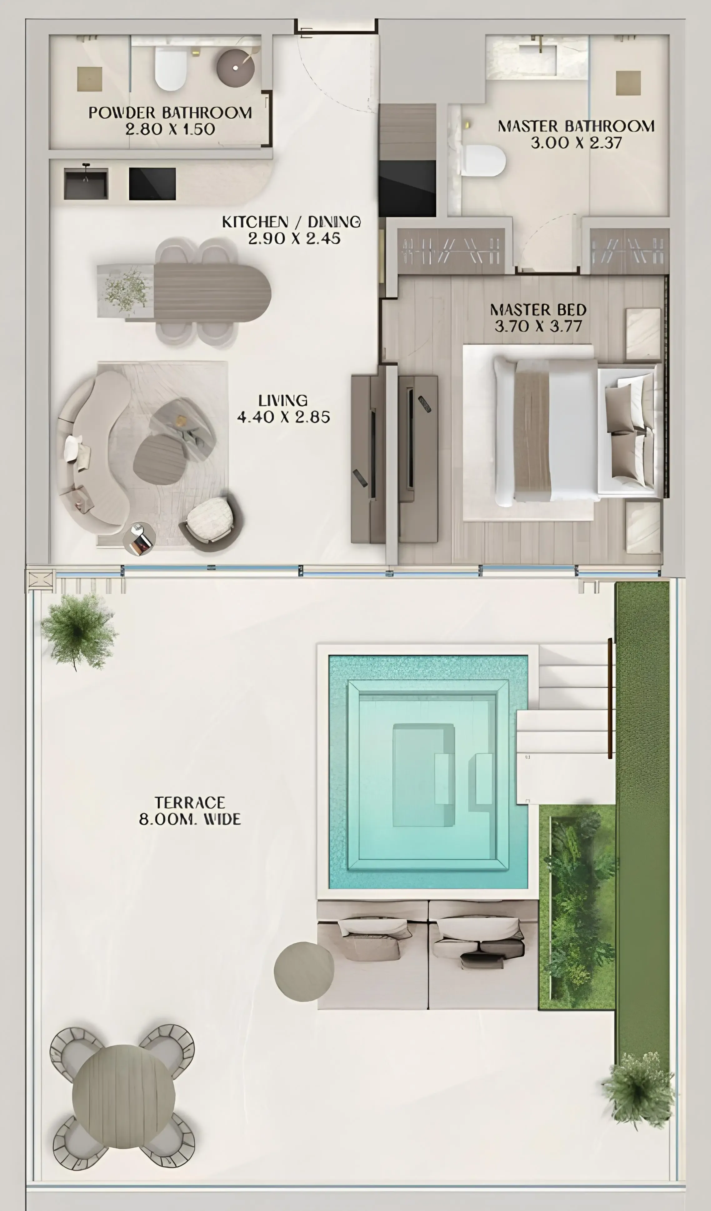 Soléva Beach Residences 1 bed floor plan, 1,375 sqft