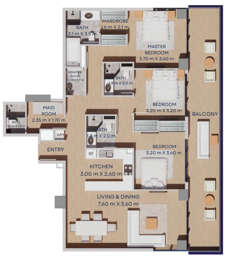 Manam Pearl 3 bed floor plan, 1,697 sqft
