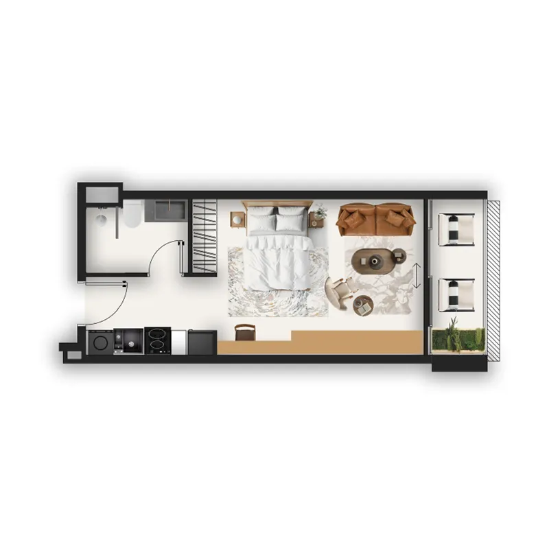 MAAK Residence Studio floor plan, 417 sqft