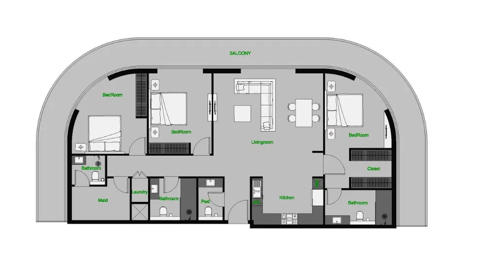 The Central Downtown 3 bed floor plan, 2,204 sqft