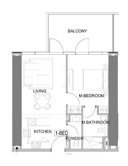 Damac Safa Gate 1 bed floor plan, 769 sqft