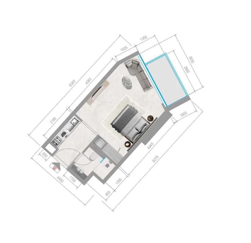 Orchid Towers Phase 1 Studio floor plan, 377 sqft