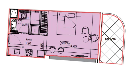Binghatti Hillviews Studio floor plan, 460 sqft