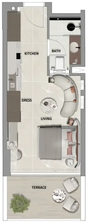 South Lofts Studio floor plan, 350 sqft