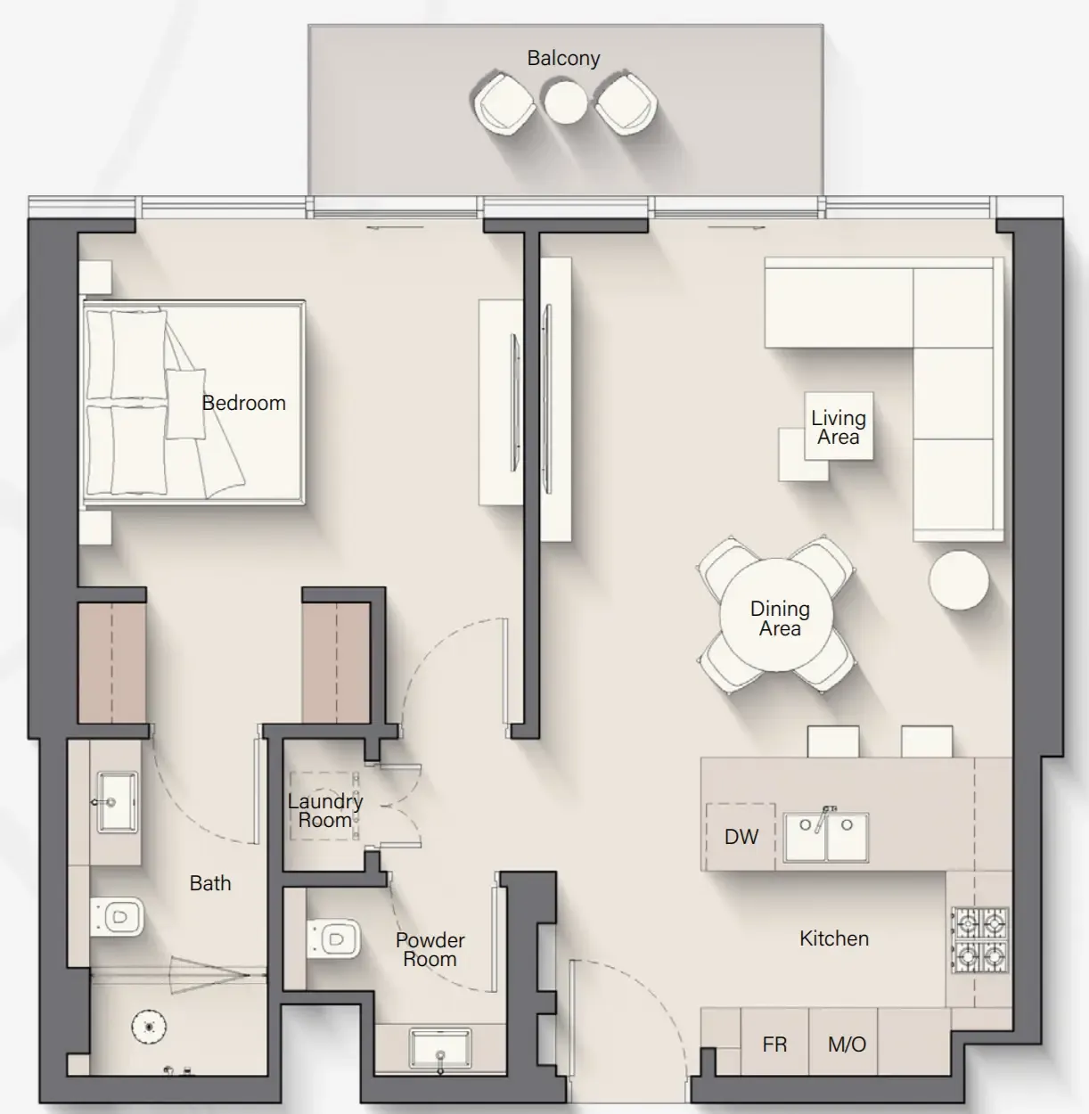 Riverton House 1 bed floor plan, 791 sqft