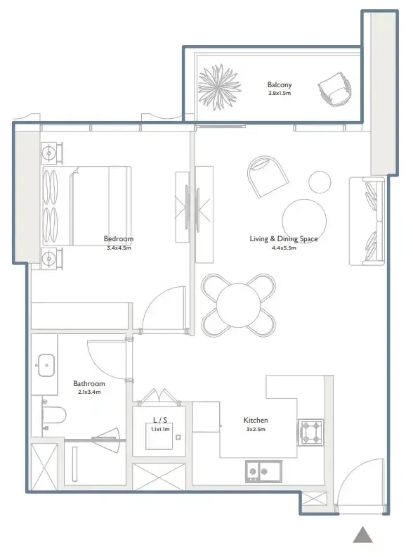 Serenia District West Residence 1 bed floor plan, 830 sqft