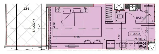 Project Maybach Studio floor plan, 395 sqft