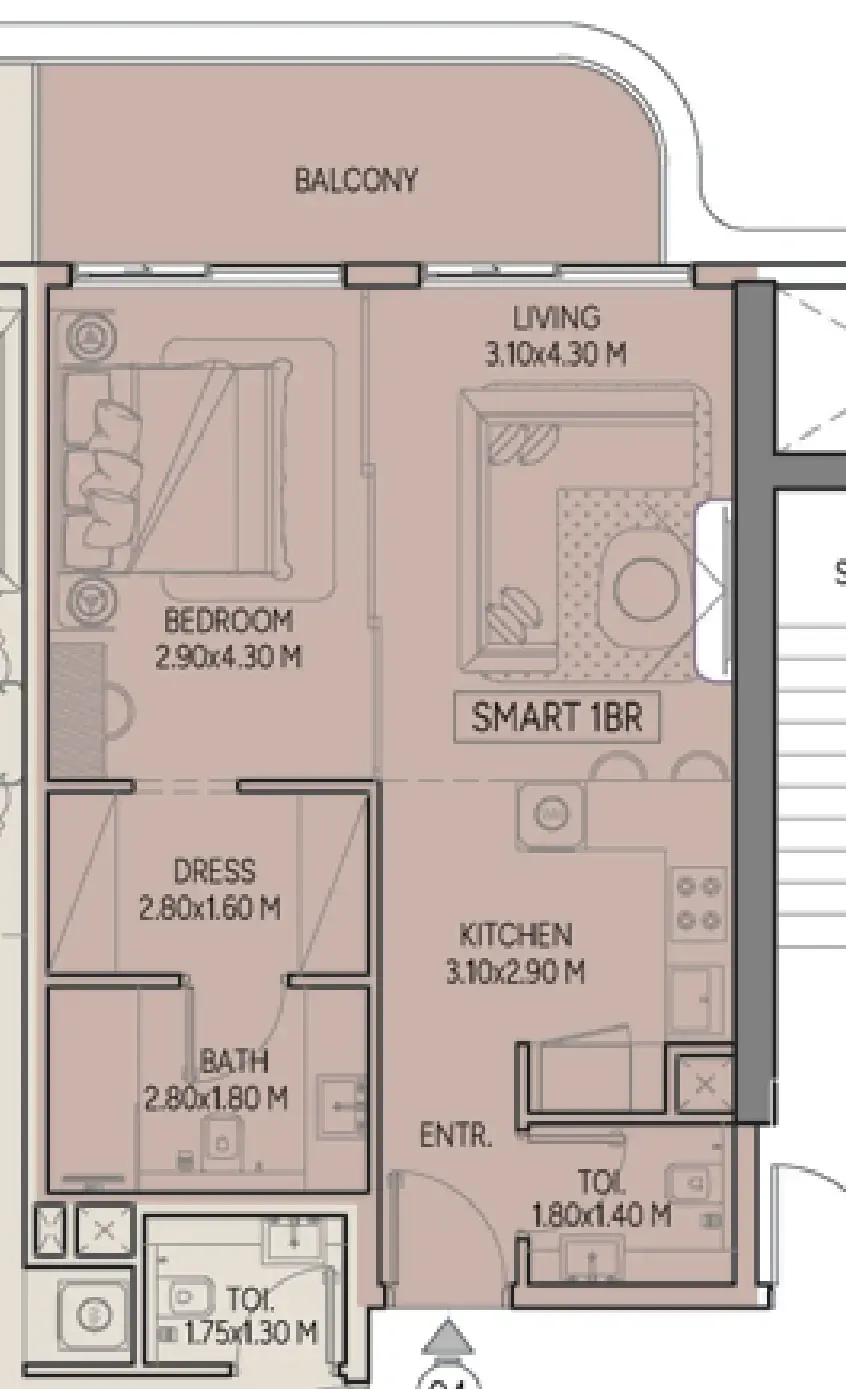 Weston by Wadan Phase 1 & 2 1 bed floor plan, 679 sqft