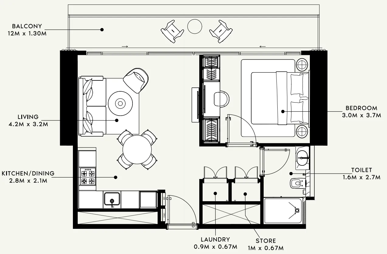 Azizi Milan 1 bed floor plan, 665 sqft