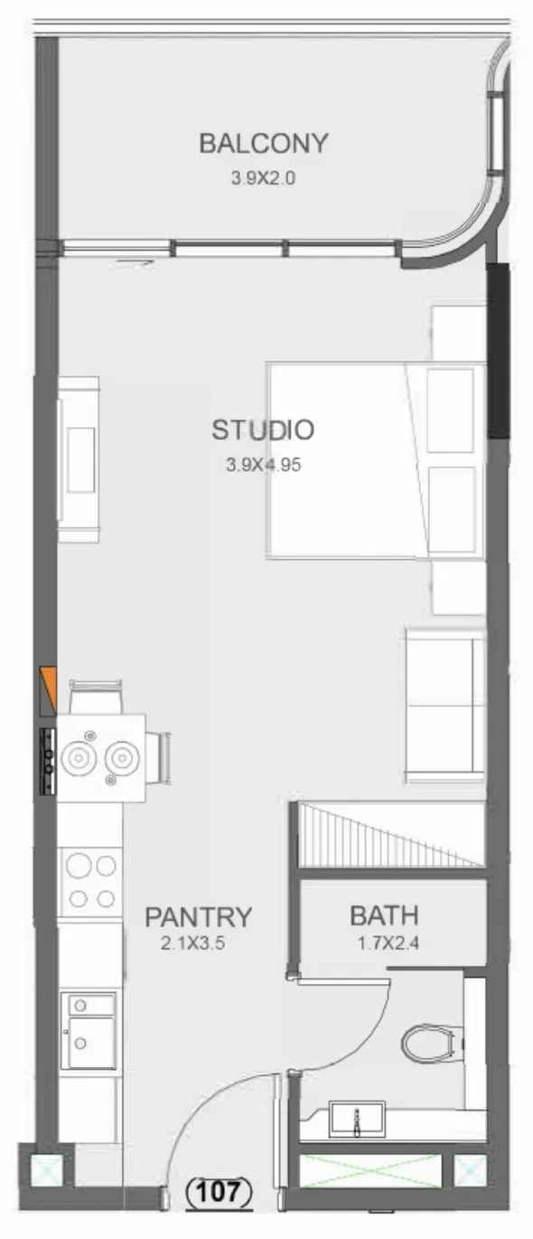 Floarea Oasis Studio floor plan, 461 sqft