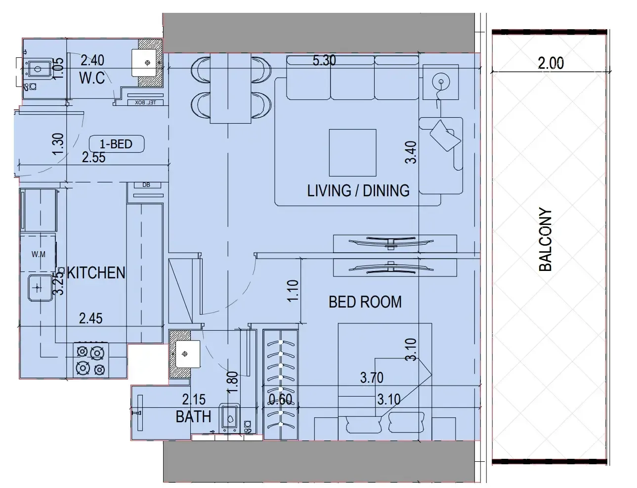 Binghatti Sky Terraces 1 bed floor plan, 757 sqft