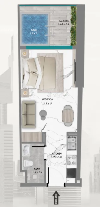 Samana Barari Heights Studio floor plan, 422 sqft