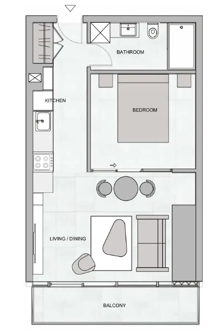 The Community JVT 1 bed floor plan, 479 sqft