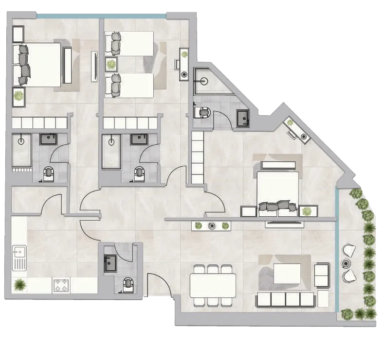 Infinity Tower 3 bed floor plan, 2,040 sqft