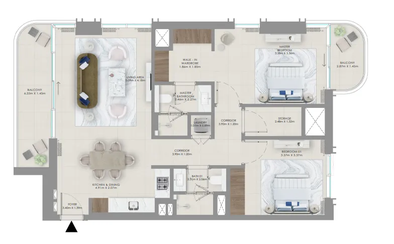 Baystar by Vida 2 bed floor plan, 1,226 sqft