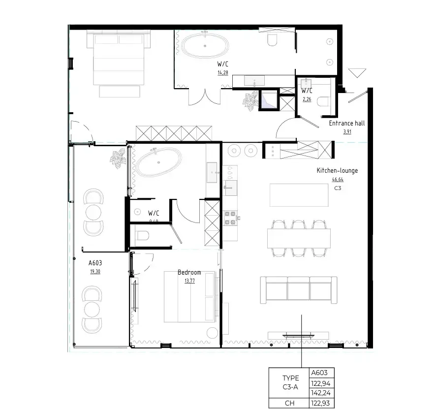 Bamboo Forest 2 bed floor plan, 1,550 sqft