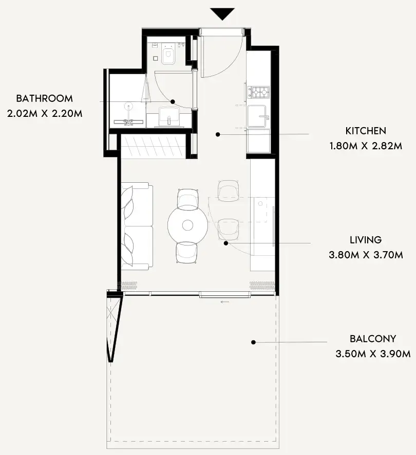 Azizi Wares Studio floor plan, 397 sqft