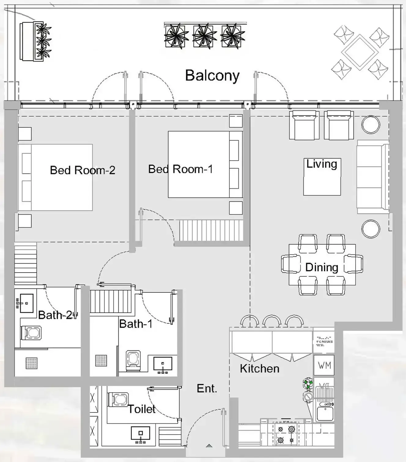 311 Boulevard 2 bed floor plan, 1,229 sqft