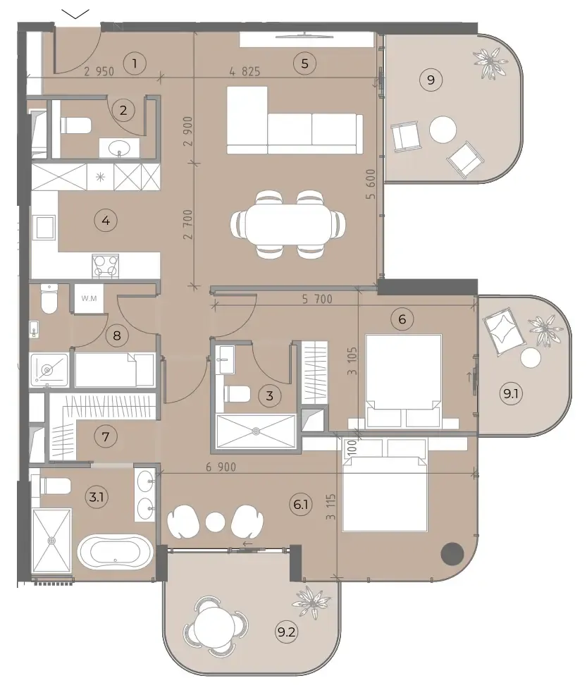 House of WELL 2 bed floor plan, 1,482 sqft